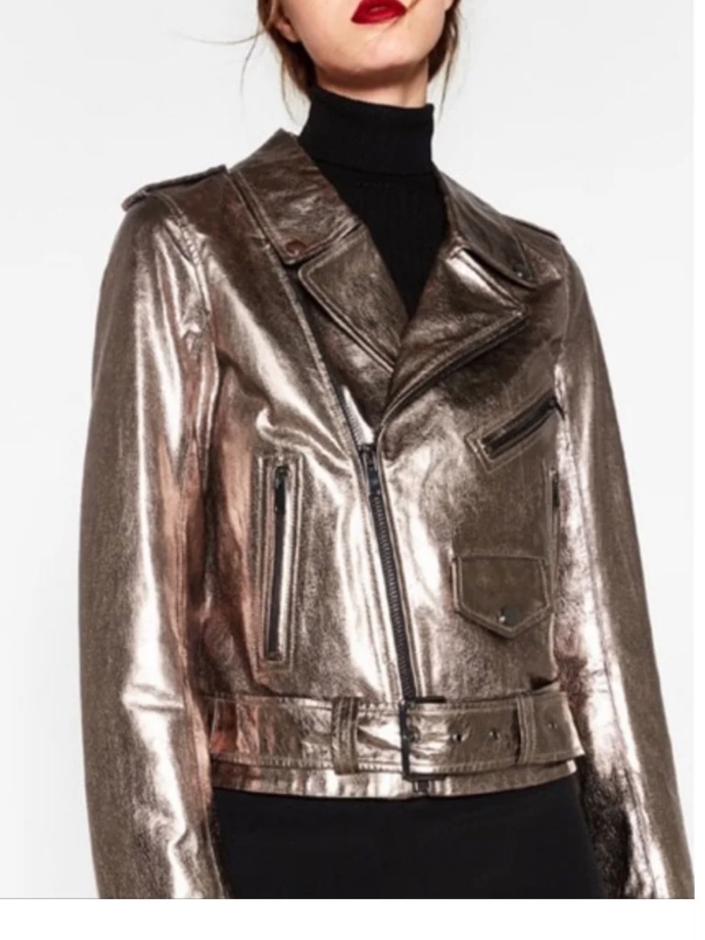 Zara Metallic Bronze Moto Jacket